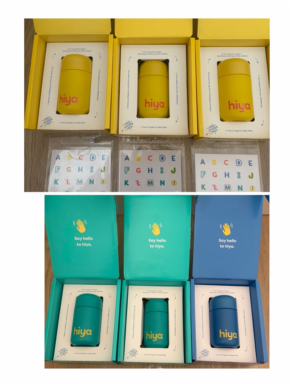 New Hiya glass bottles - not vitamins empty NEW unused bottles and stickers